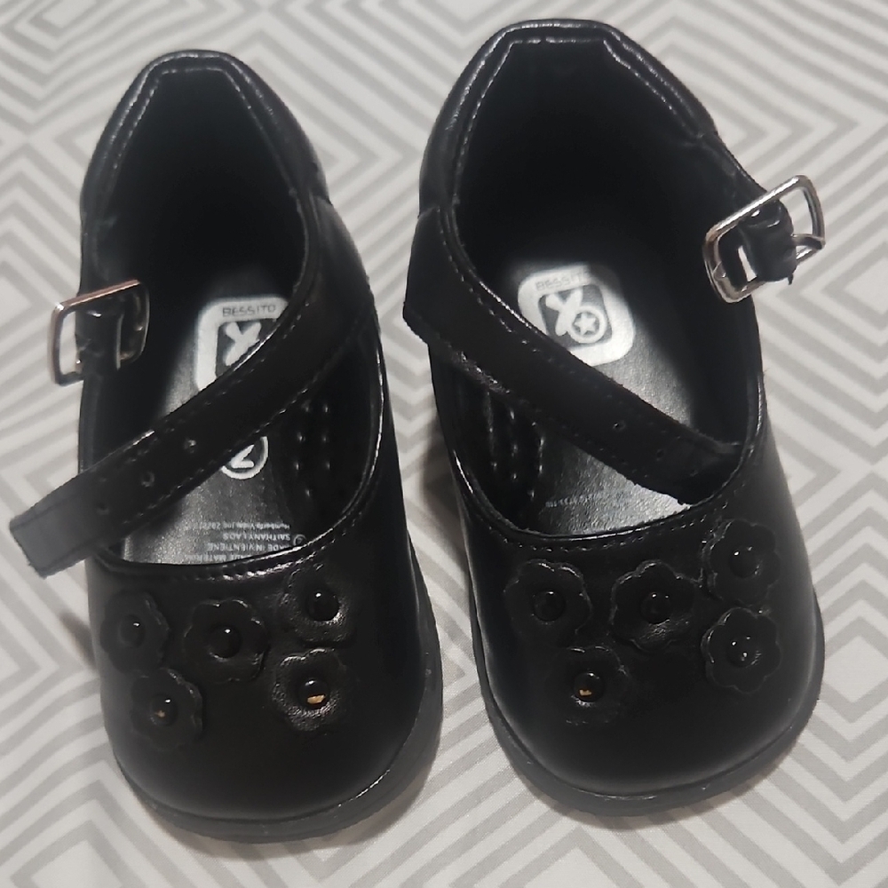 Black Kids Shoes with Floral Design